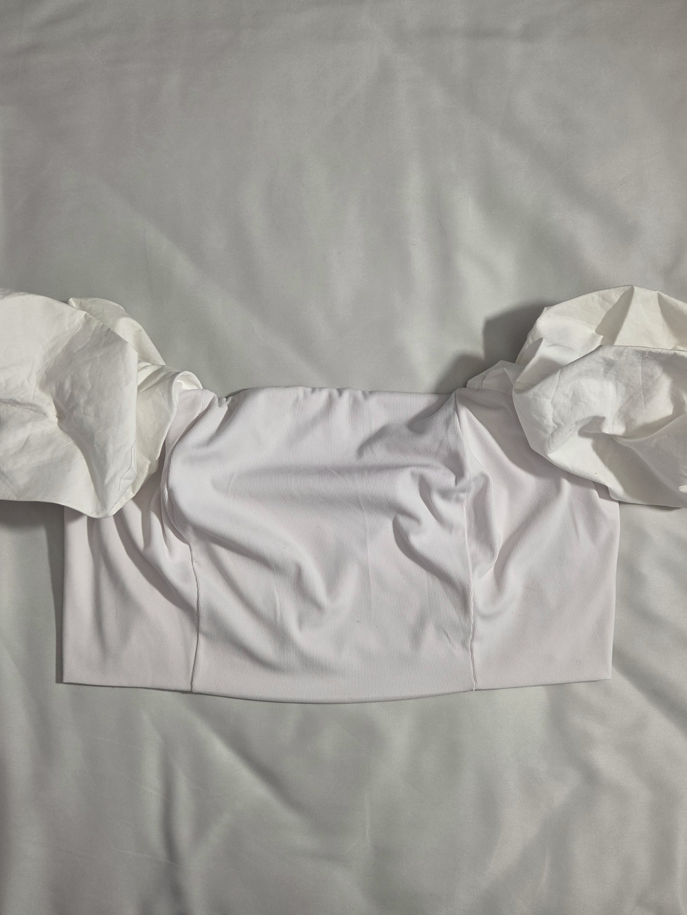 Eloquii White Off-Shoulder Puff Sleeve Crop Top